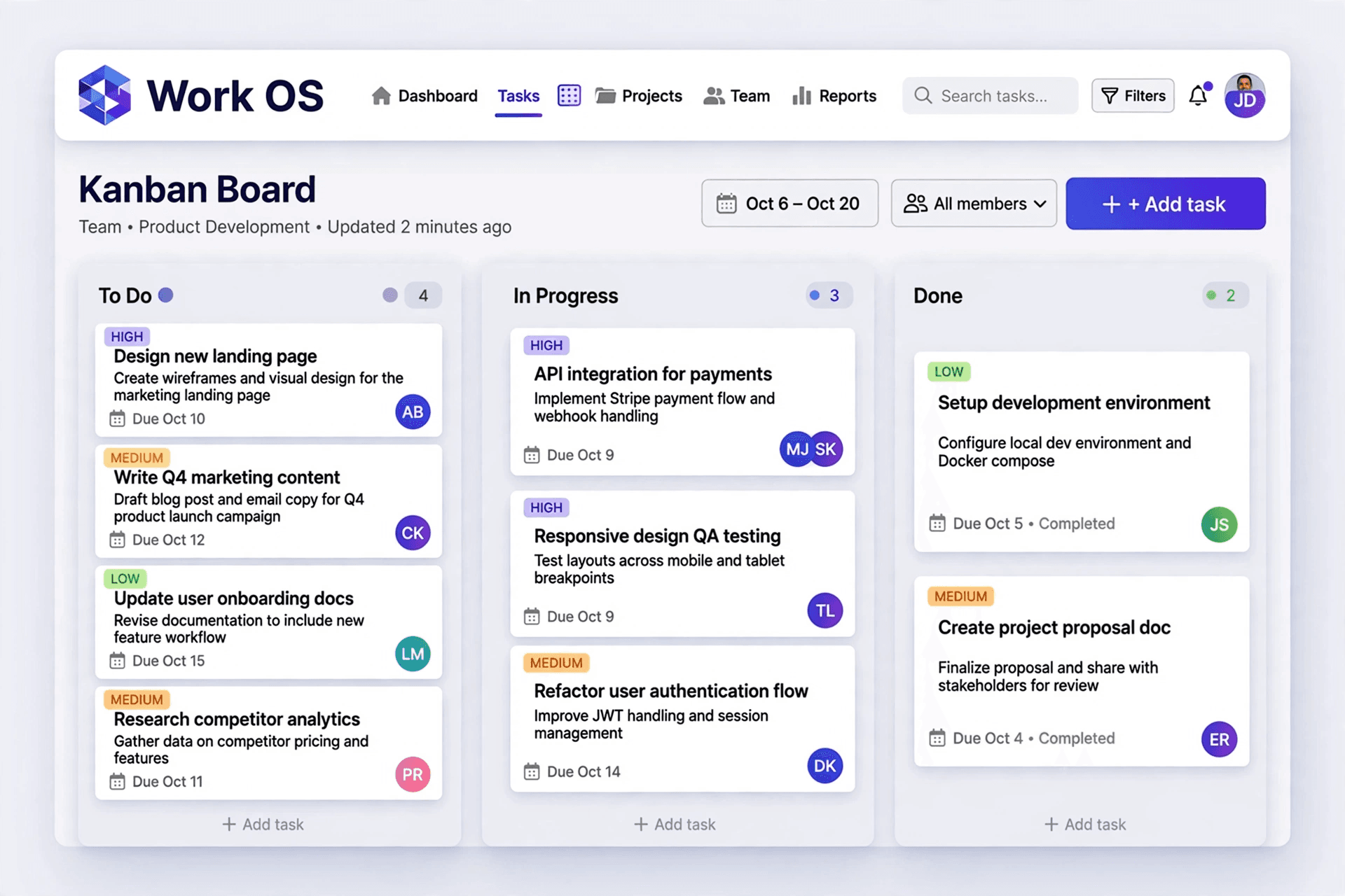 Work OS concept: team task board